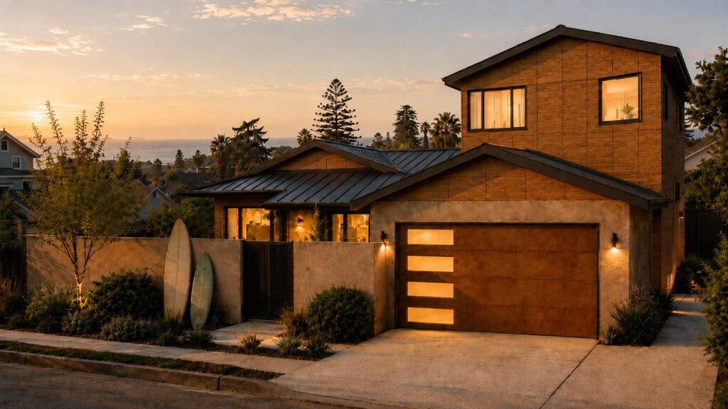 Modern Santa Cruz coastal home with trespa panels, rainscreen, ocean view , surfing, and ocean neighborhood